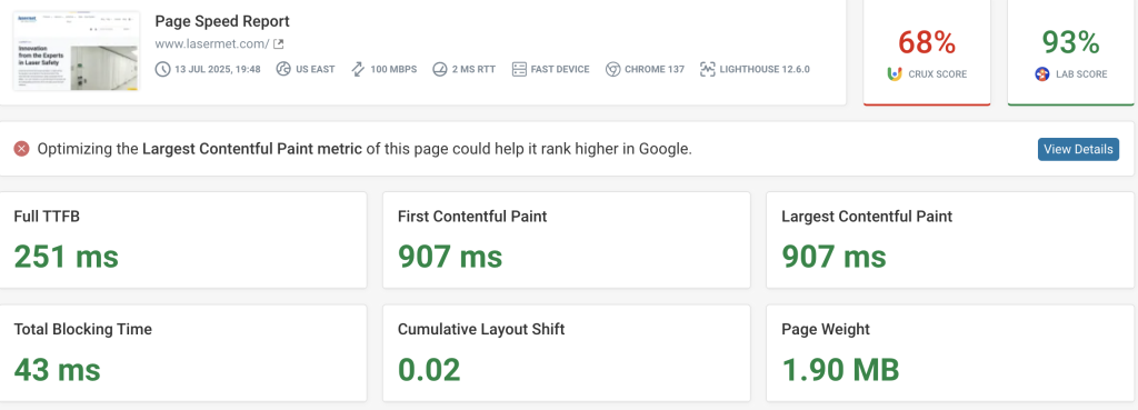 Lasermet Homepage After Caching